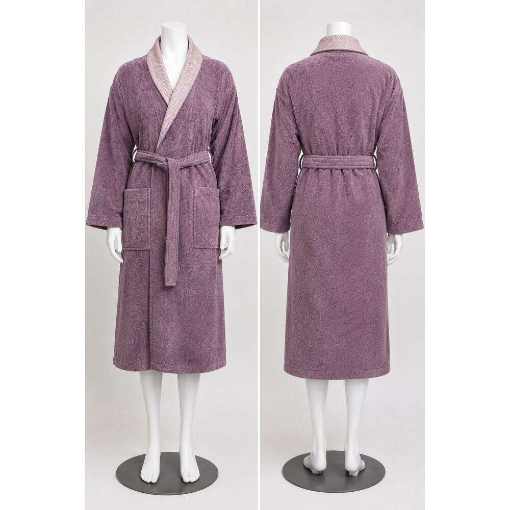 NEW Turkish 100% Cotton Bathrobe Large XL Purple Towel Robe Soft Luxury - Picture 3 of 4